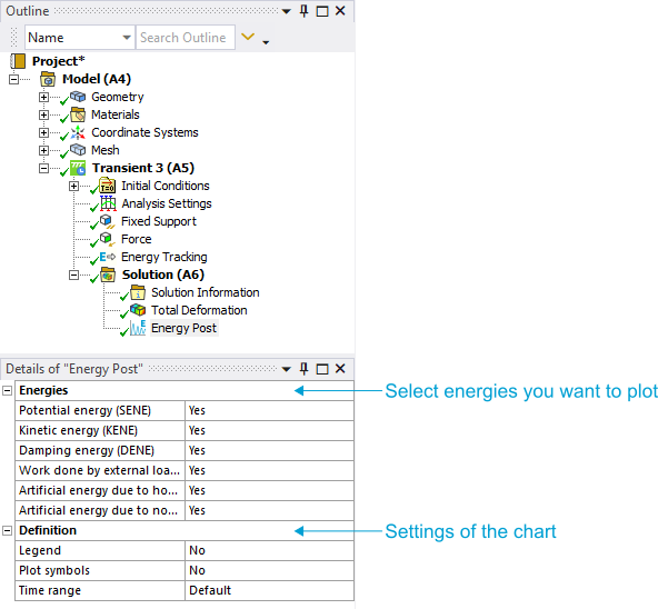 Setup options of the ACT object Energy Setup